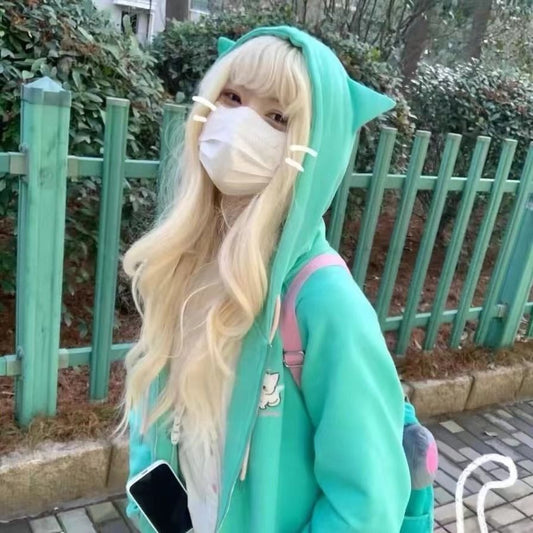 【大人可愛い】猫耳フード付地雷系サブカル薄手パーカー
