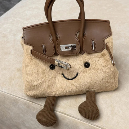 【大人可愛い】もこもこファーのケリー風2WAYハンドバッグ
