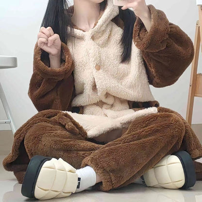 シャム猫デザインのあったかもこもこルームウェア上下セット