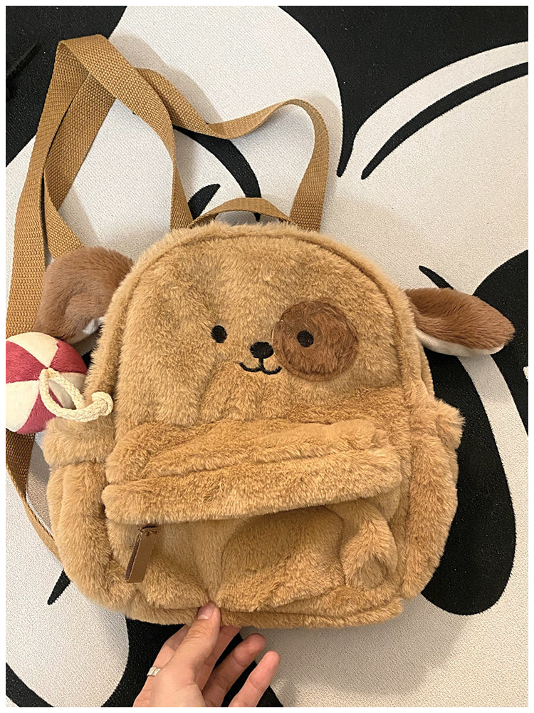 ふわもこ子犬リュック｜ぬいぐるみ風ミニバックパック 学生・ガーリーコーデに
