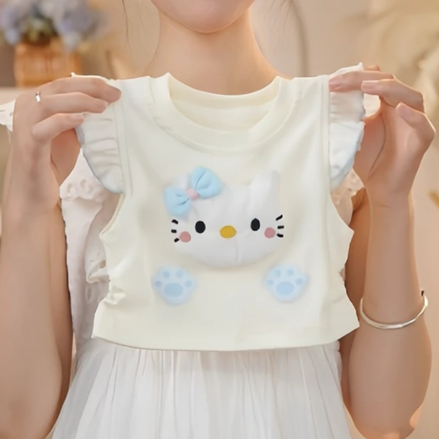 お洒落可愛い!ハローキティ猫モチーフTシャツかぼちゃパンツセット