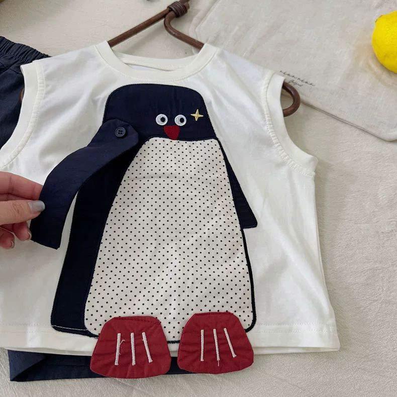 【可愛い】立体ペンギンベビーセットアップ夏用