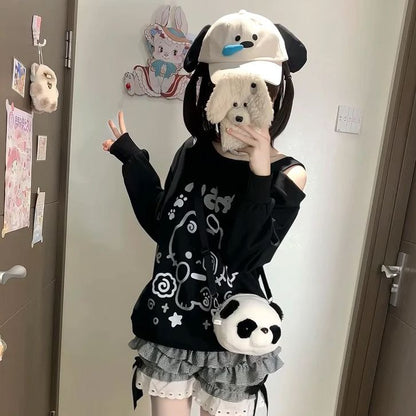 Jirai Kei Kitty Off-Shoulder Long-Sleeve Sweatshirt