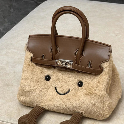 【大人可愛い】もこもこファーのケリー風2WAYハンドバッグ