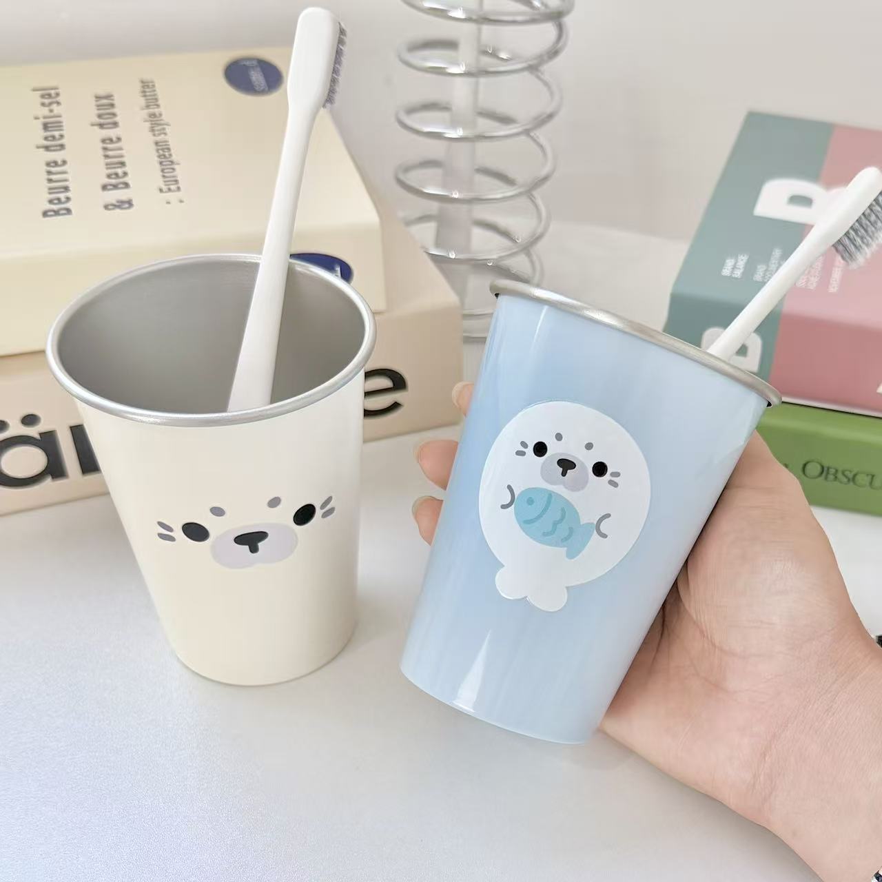 可愛いアザラシ304ステンレス歯磨きコップおしゃれギフト