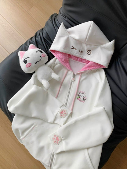 大人可愛い猫耳パーカー地雷系ジップアップ