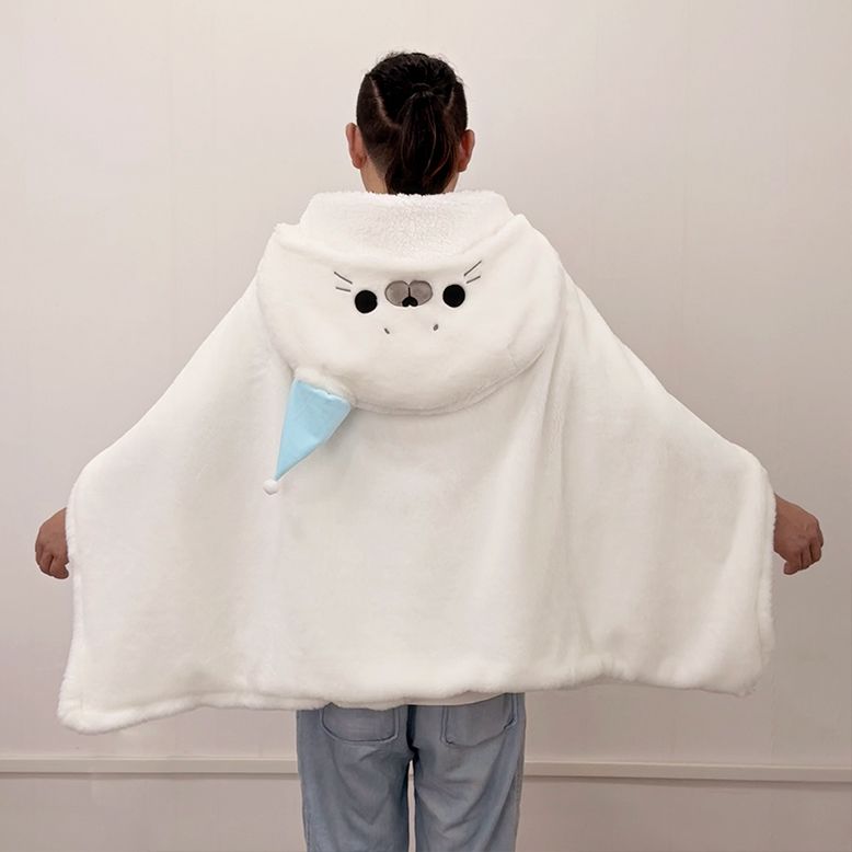 アザラシ着ぐるみブランケット｜ふわもこ保暖連帽マント