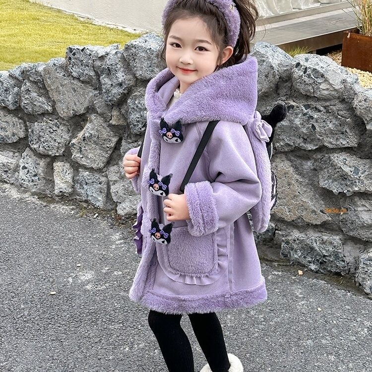 库洛米女童加绒外套儿童毛毛衣秋冬季新款洋气宽松潮爆款女童外套