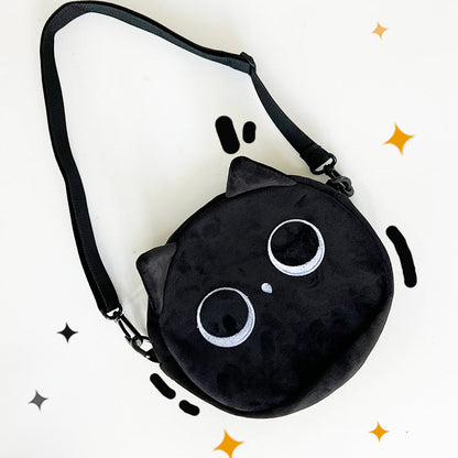 黒ねこ猫グッズぬいぐるみポシェット｜小物＆イヤホンもすっきり収納