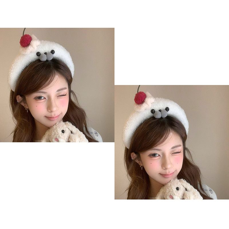 【SNS映え】ゆるかわクリームアザラシ洗顔カチューシャ｜小顔効果バツグンの面白ヘアバンド