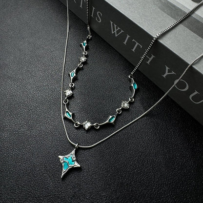 高見えする輝き！青い星のジルコニアネックレス