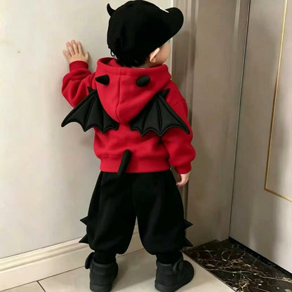 宝宝秋季小恶魔套装立体翅膀尾巴卫衣男女童尖角裤子两件套加绒
