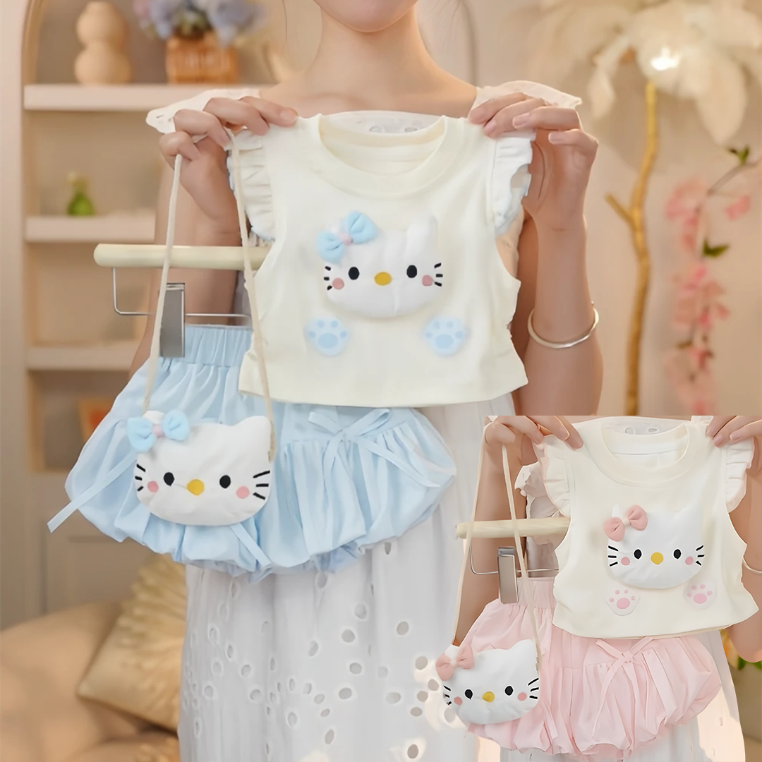 お洒落可愛い!ハローキティ猫モチーフTシャツかぼちゃパンツセット
