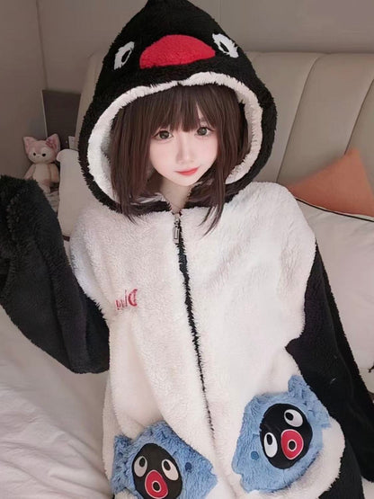 ピングーペンギンもこもこ冬用厚手フード付きパジャマセット