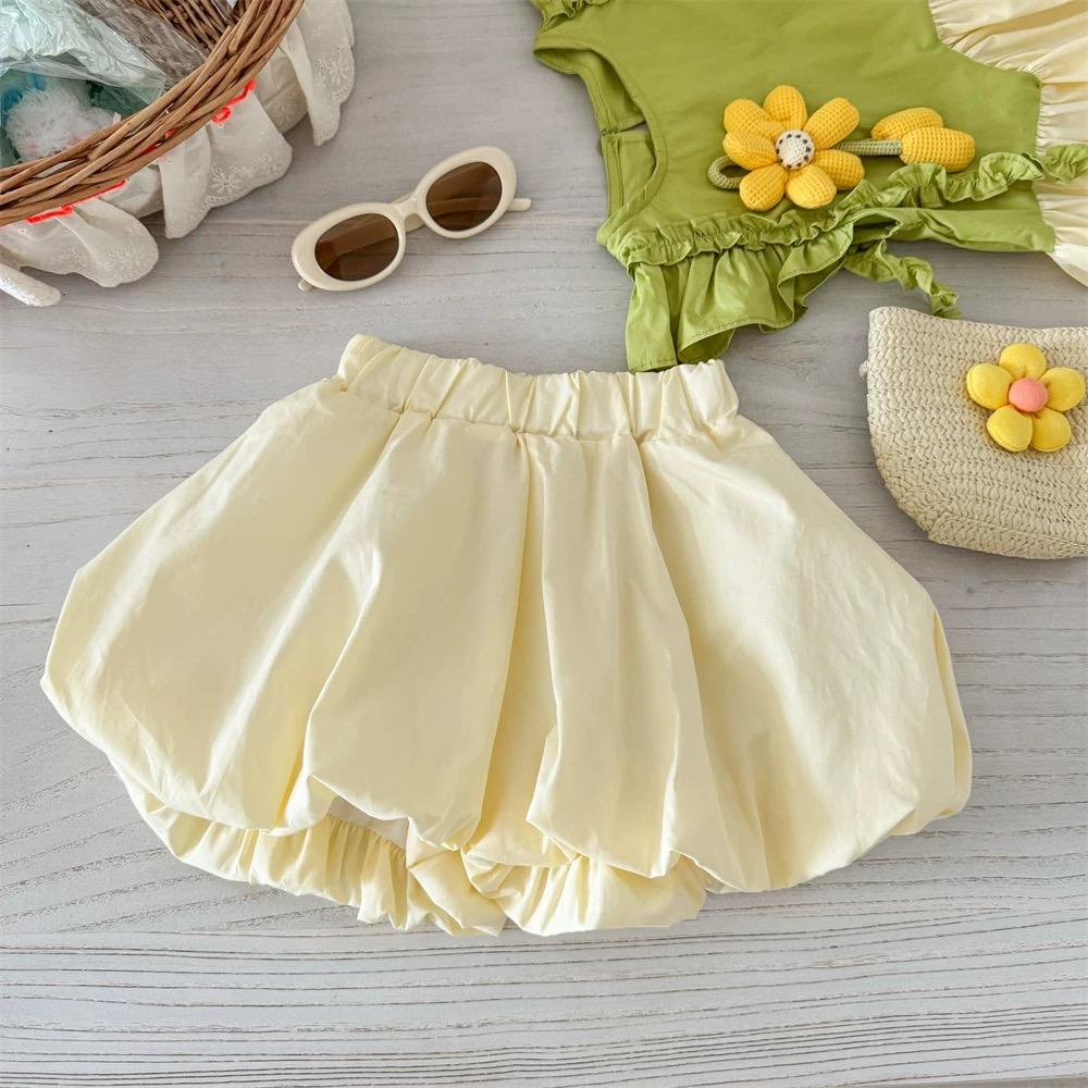 お洒落可愛いひまわり柄ベビー服セットアップパフスリーブ半袖
