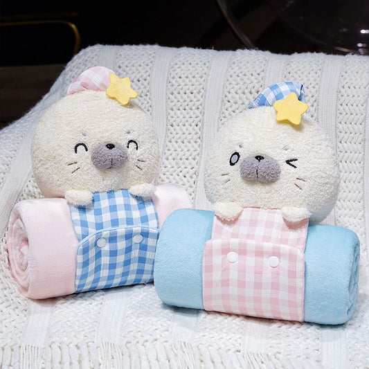 立体アザラシくるくる毛布携帯収納オフィスお昼寝ひざ掛け