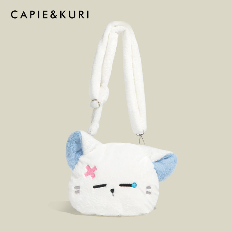 泣き顔ねこぬいぐるみバッグ｜ふわもこ斜めがけショルダー