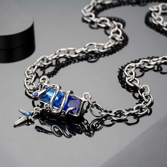 蛇モチーフジルコニアダブルネックレススネークペンダント