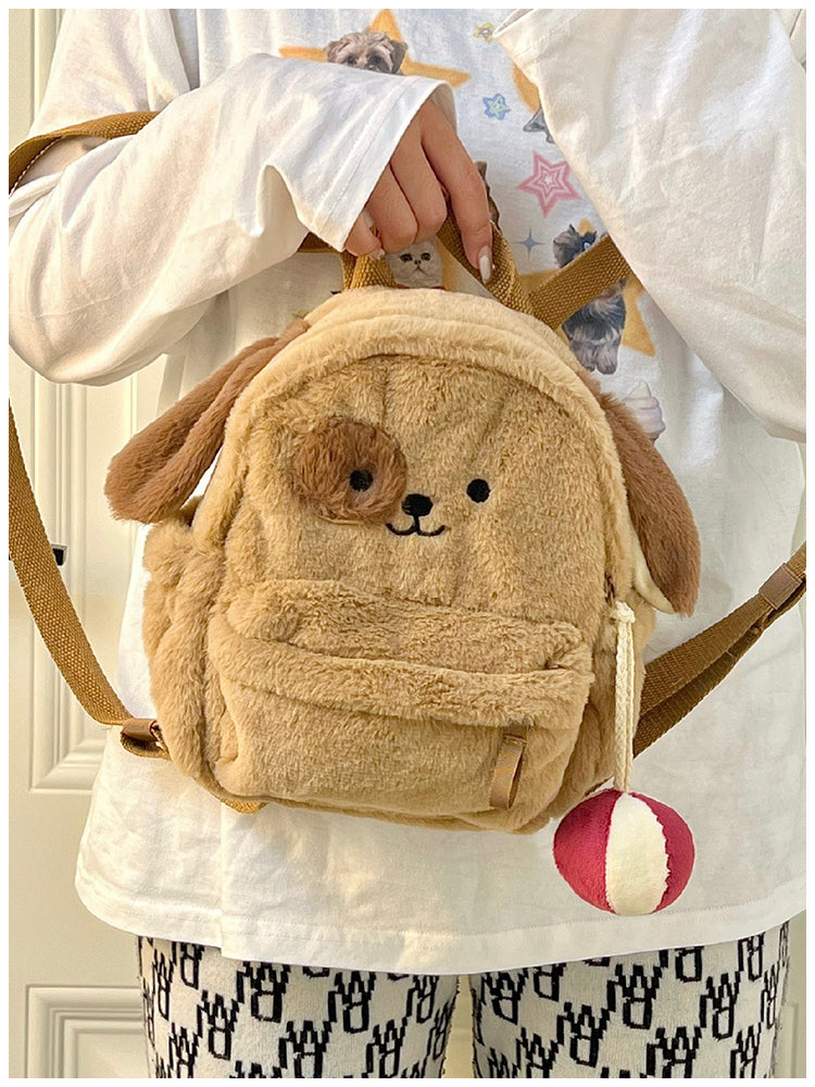 ふわもこ子犬リュック｜ぬいぐるみ風ミニバックパック 学生・ガーリーコーデに