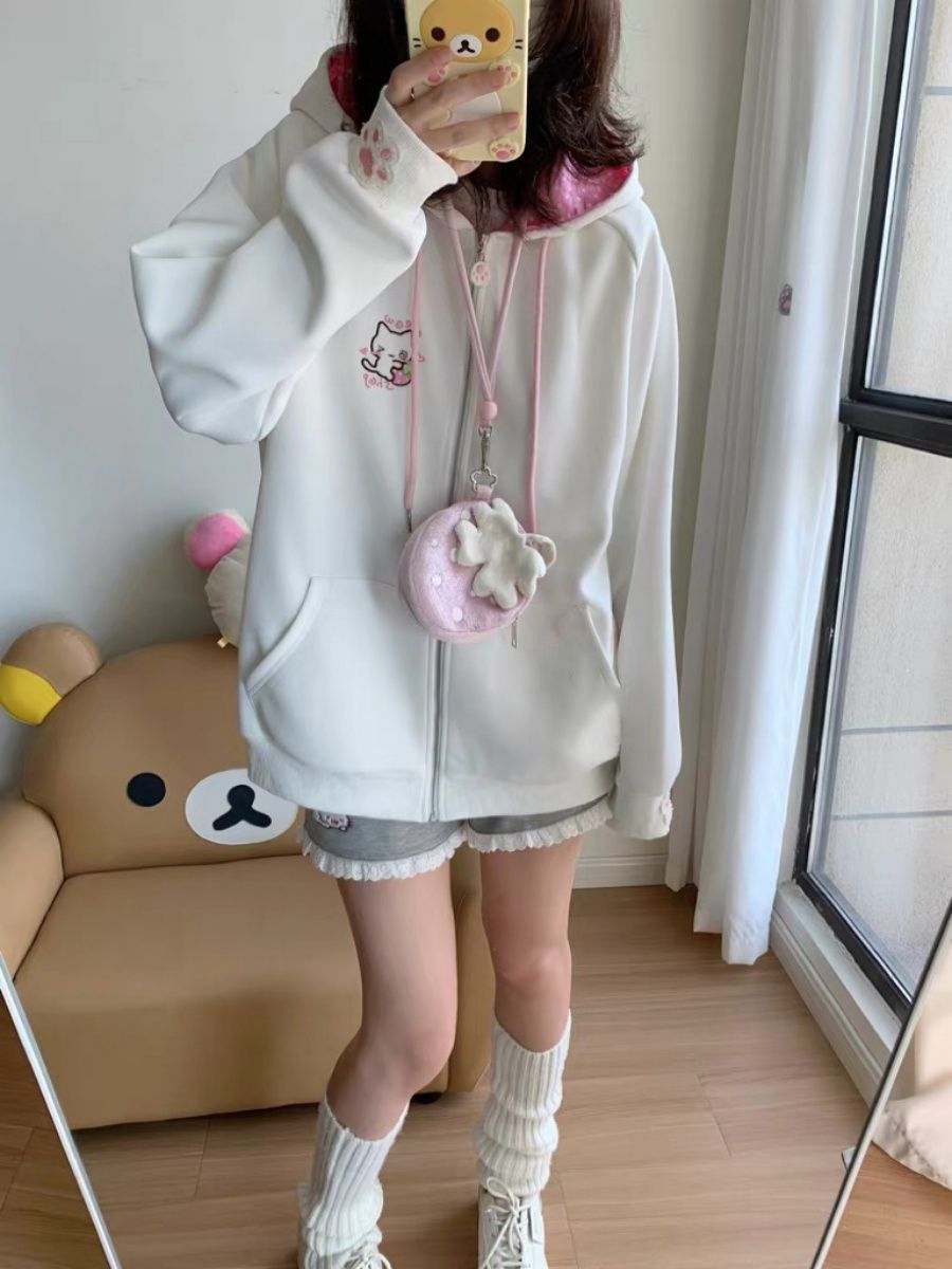大人可愛い猫耳パーカー地雷系ジップアップ