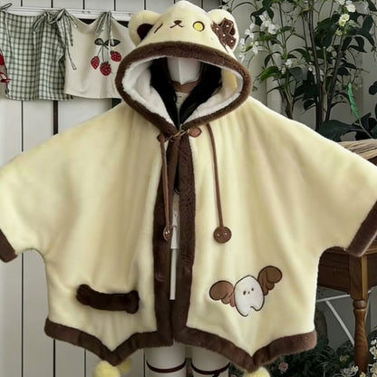 天使子猫甘々刺繍裏起毛フード付きケープルームウェア秋冬萌え系防寒パジャマ