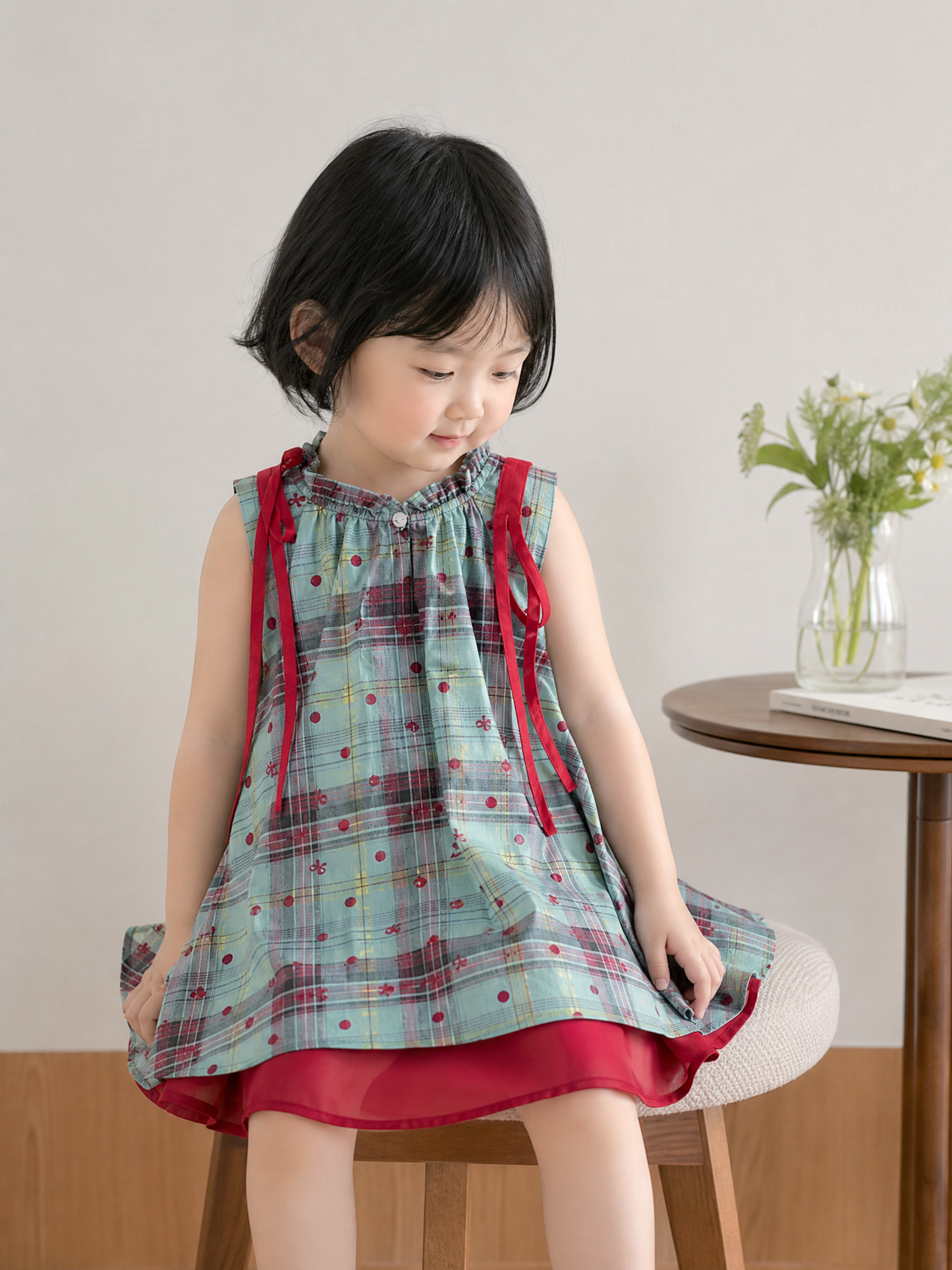売れ筋人気｜チェック柄リボンワンピース 女の子 子供服 親子リンクコーデ対応