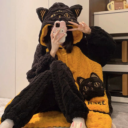 とろける触感かぼちゃネコ柄ふわもこガウン可愛いルームウェア・パジャマ