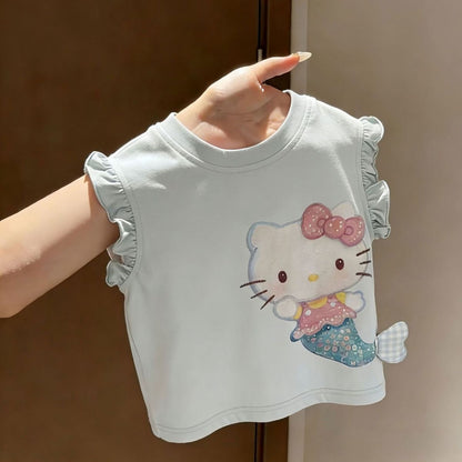 【大人可愛い】ハローキティ女のマーメイドノースリーブTシャツ