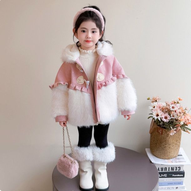 女童冬装外套2025新款儿童时尚仿皮草冬季棉服加绒加厚保暖棉衣潮