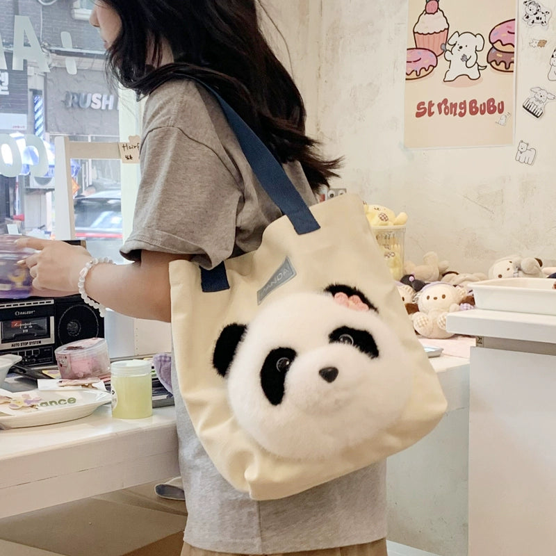 Panda Canvas Tote | Large Capacity Cute Commuter/School Bag