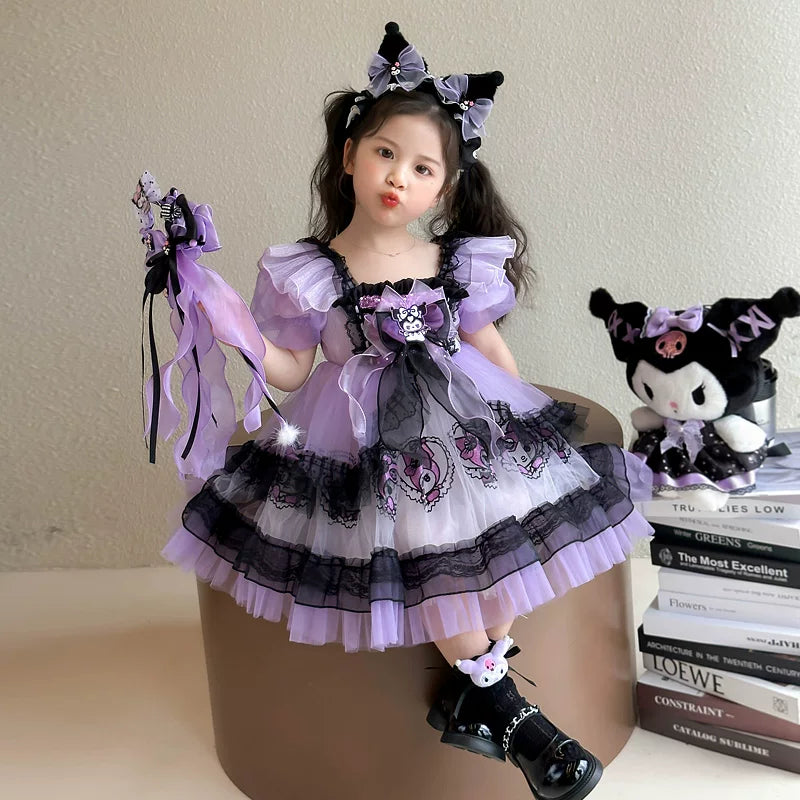 クロミ風キッズロリータドレス誕生日お姫様パニエ半袖子供服