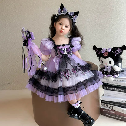 クロミ風キッズロリータドレス誕生日お姫様パニエ半袖子供服