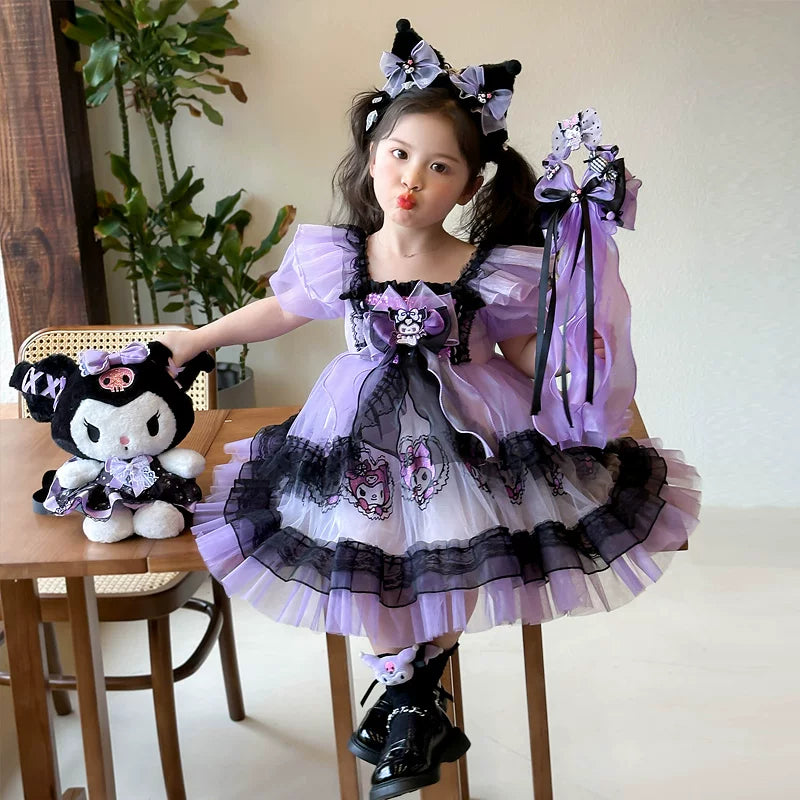 クロミ風キッズロリータドレス誕生日お姫様パニエ半袖子供服