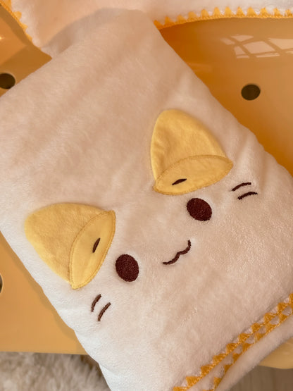 厚手吸水速乾ネコ耳フード付きバスタオル巻きタオルとフェイスタオル3点セット
