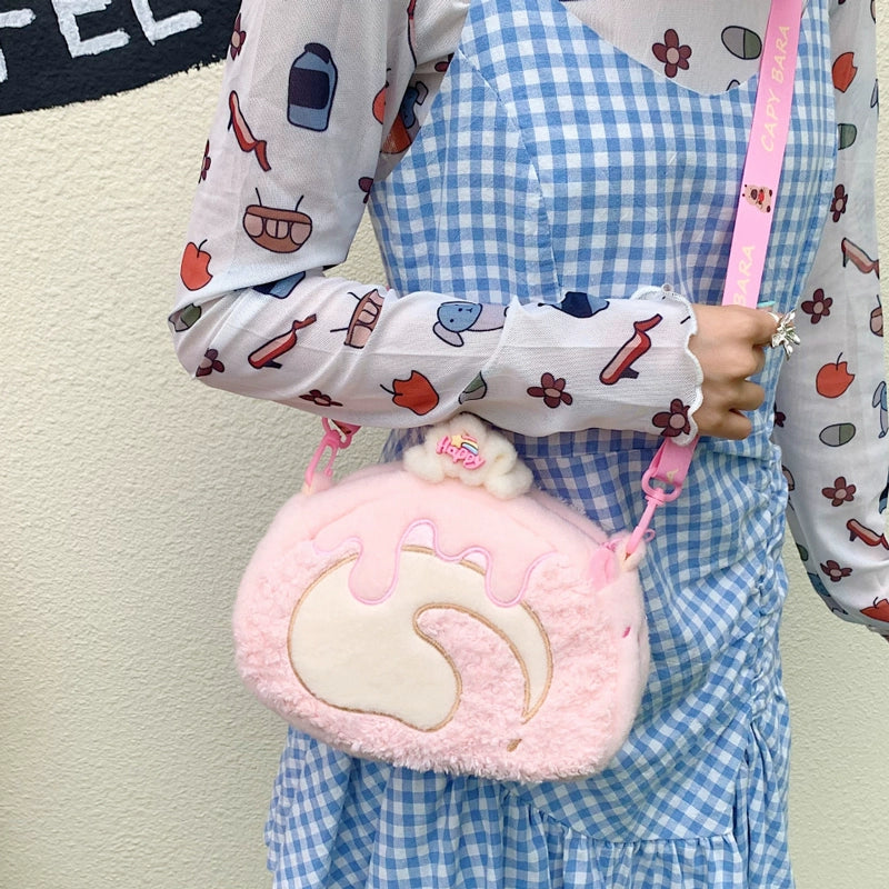 Roll cake style plush shoulder bag | A perfect gift for girls with a sweet tooth 