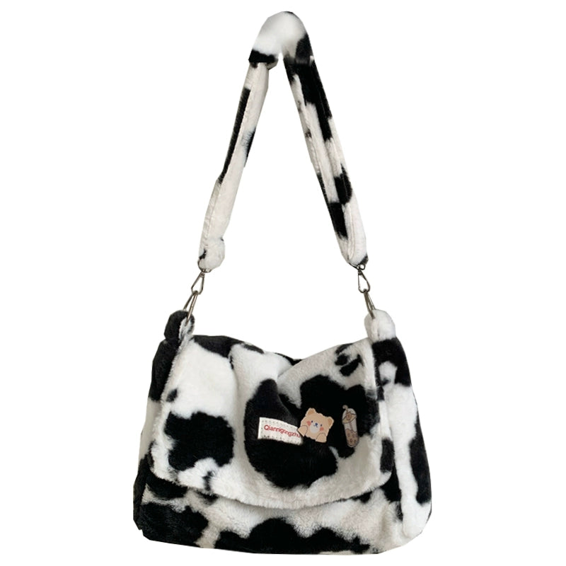 モコモコ牛柄ショルダーバッグ｜原宿系かわいい大容量メッセンジャー