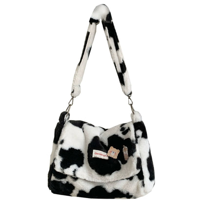 モコモコ牛柄ショルダーバッグ｜原宿系かわいい大容量メッセンジャー