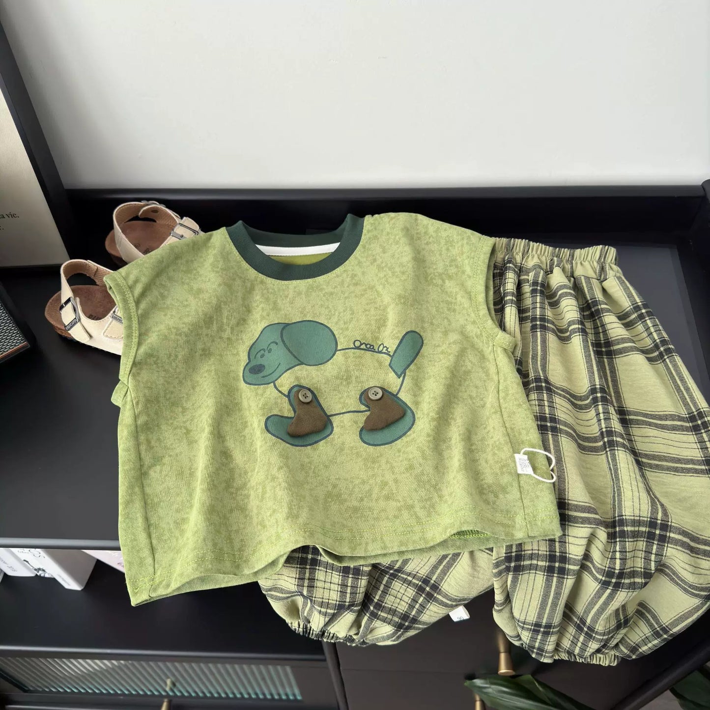 Korean-style Kids' Sleeveless Plaid Co-ord Set (2 Piece)