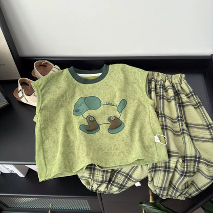 Korean-style Kids' Sleeveless Plaid Co-ord Set (2 Piece)