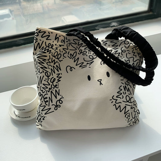 Cat &amp; Dog Canvas Tote Bag | Cute small size for commuting and going out 