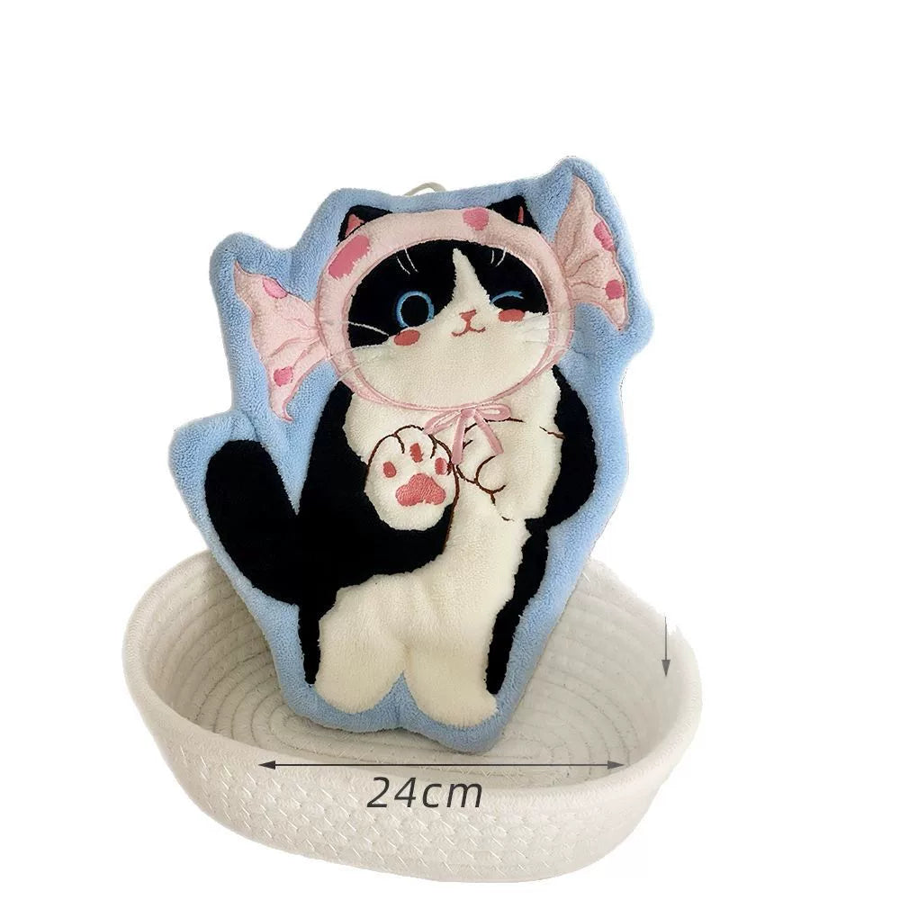 激カワネコハンドタオル超吸水ふわふわ吊り下げ式キッチン洗面所