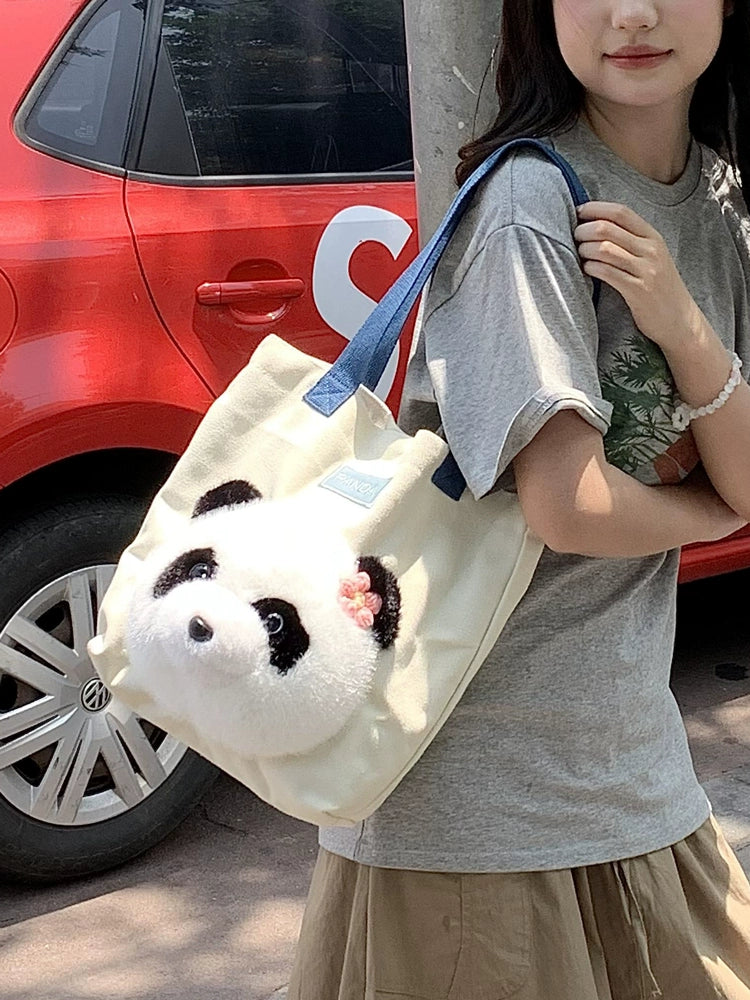 Panda Canvas Tote | Large Capacity Cute Commuter/School Bag