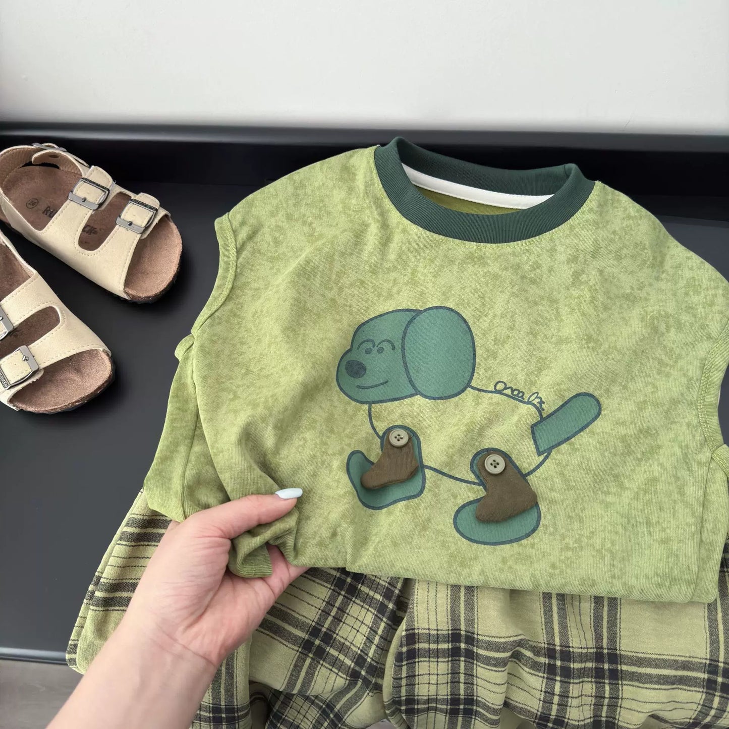 Korean-style Kids' Sleeveless Plaid Co-ord Set (2 Piece)