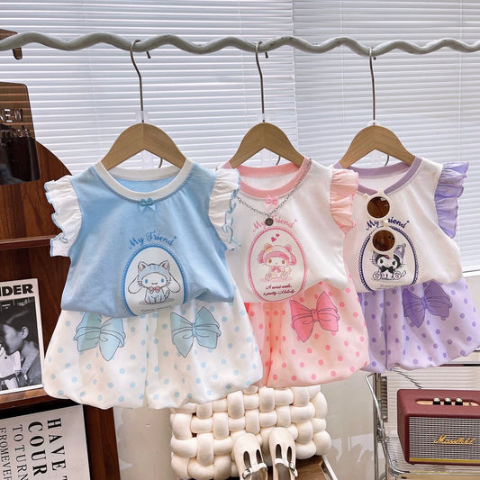 可愛いクロミシナモロールルームウェアフリル袖カートゥーンセットアップ