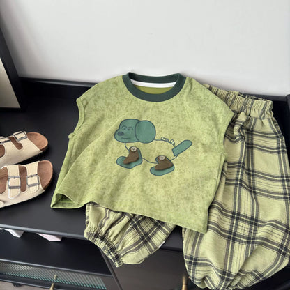 Korean-style Kids' Sleeveless Plaid Co-ord Set (2 Piece)