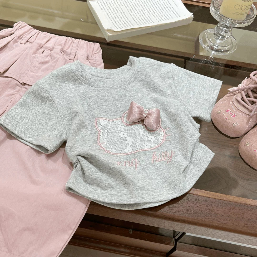 上品ガーリーハローキティ猫ちゃんレース子供服セット
