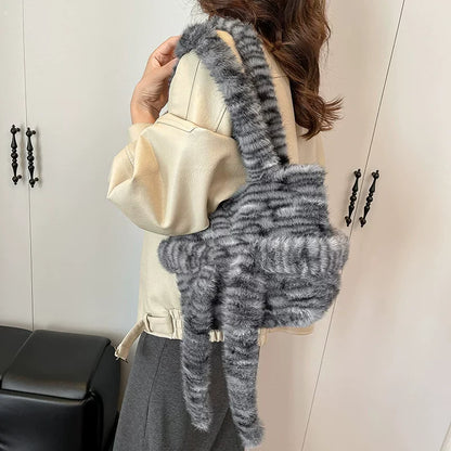 トレンド大容量ファーバッグ秋冬ヒョウ柄リボン付きショルダー