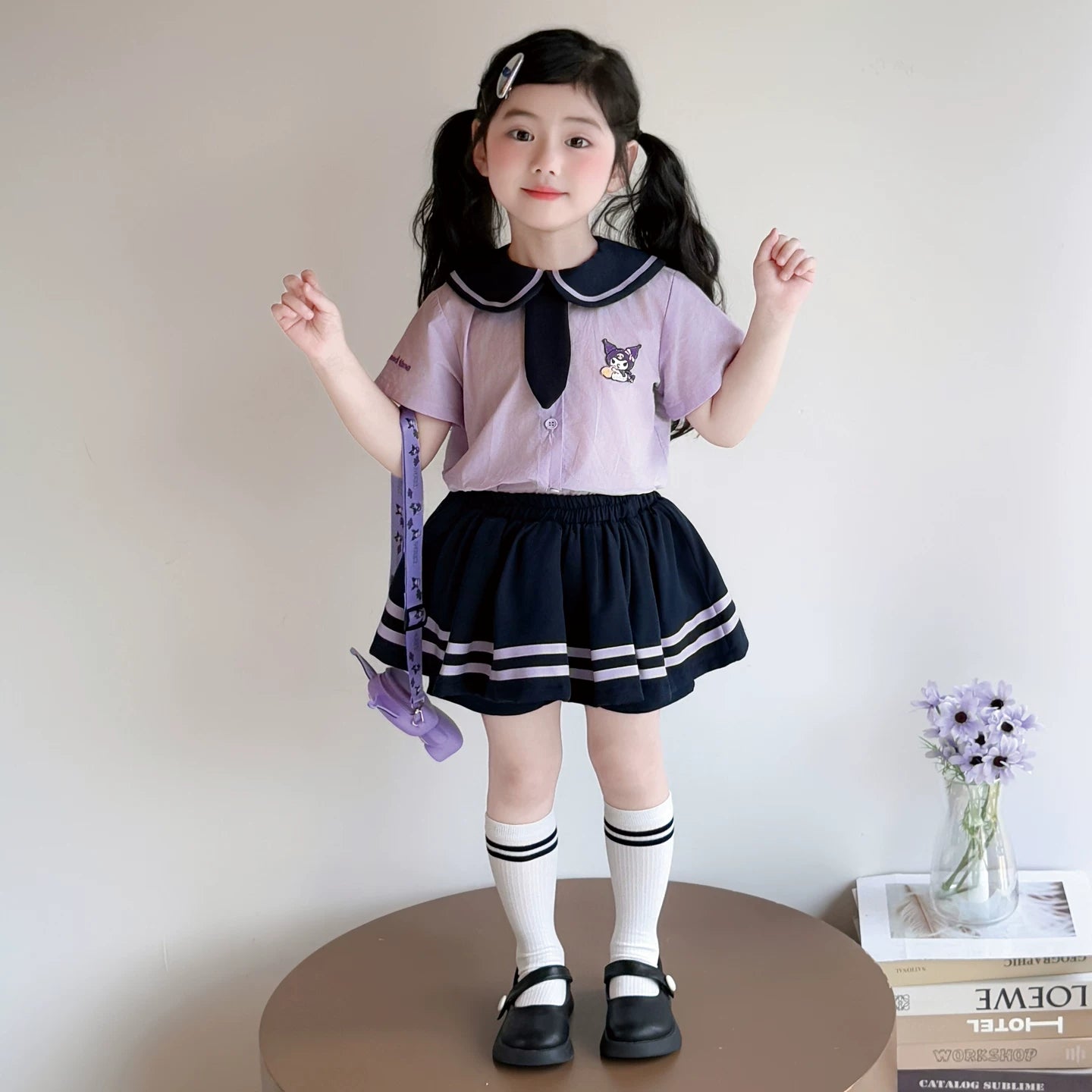 【大人気】クロミ学園風JK制服セットアップ女児半袖プリーツスカート