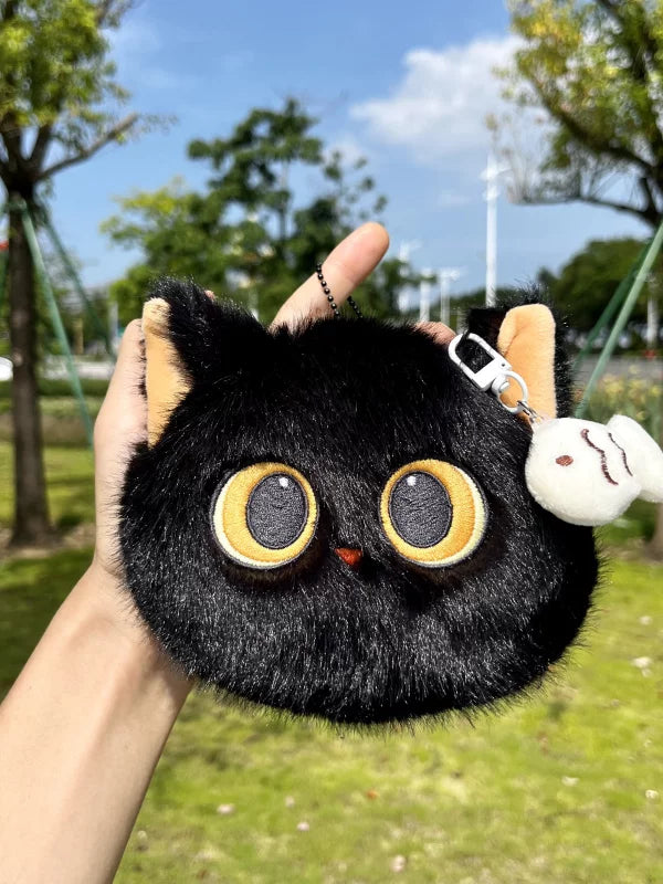 黒猫ミニポーチ小銭入れイヤホン収納キュート個性派デザインギフト