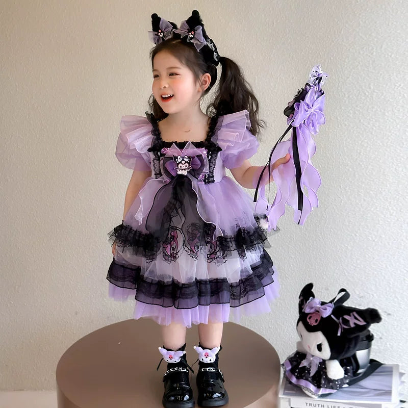 クロミ風キッズロリータドレス誕生日お姫様パニエ半袖子供服